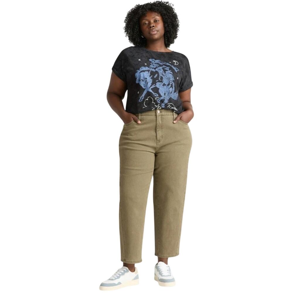 NWT Terra & Sky Women's Plus Size Loose Fit High Rise Barrel Jeans Khaki Size 18 - Picture 1 of 11